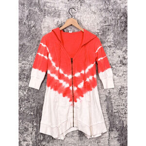 XCVI Sweatshirt XS Womens Pink Tie Dye Terry Full Zip Tunic Hoodie